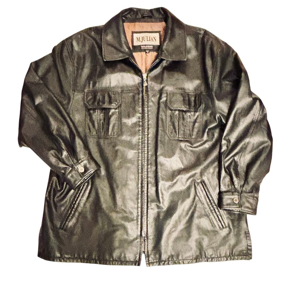Wilsons Leather M Julian Vintage mens black leather jacket coat button up sz XL